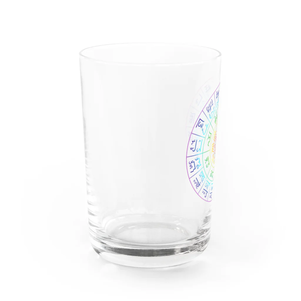  Pastel Design Art 天使のお部屋の龍体文字（虹色） Water Glass :left