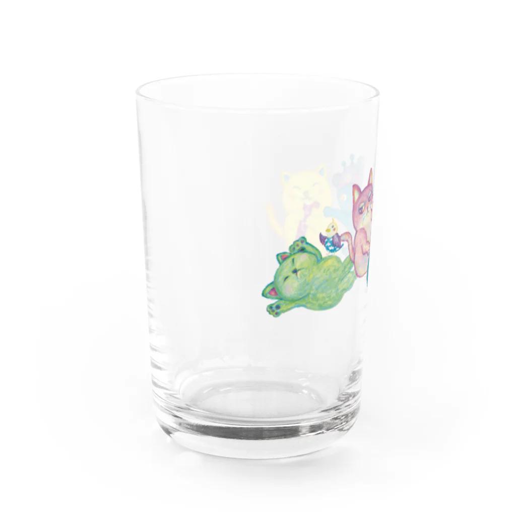 char pottery のカラフルねこと空インコ  Water Glass :left