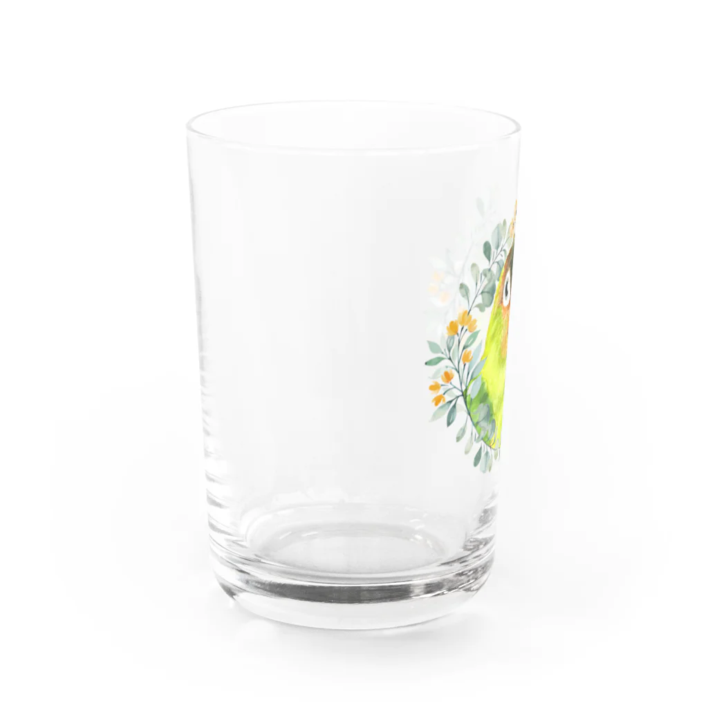 mariechan_koboの020 クロカミインコ(ハイブリッド)　オレンジ小花のリース Water Glass :left