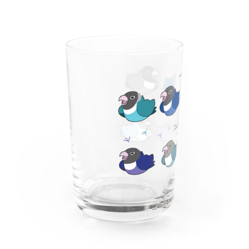 おりすの巣のアングリーラブバード　ボタンインコ達（ブルー） Water Glass :left