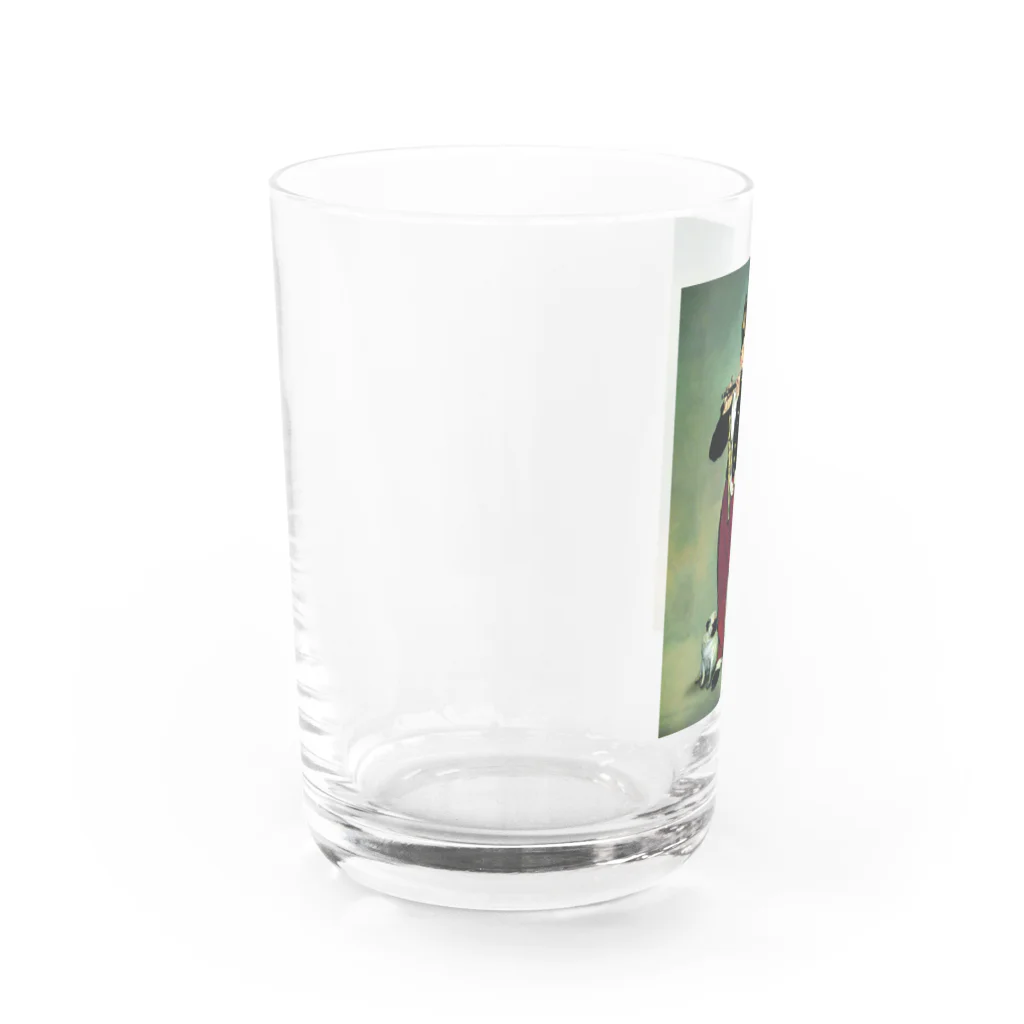 ペチャップリン の笛を吹く少年の横でパグ座り Water Glass :left