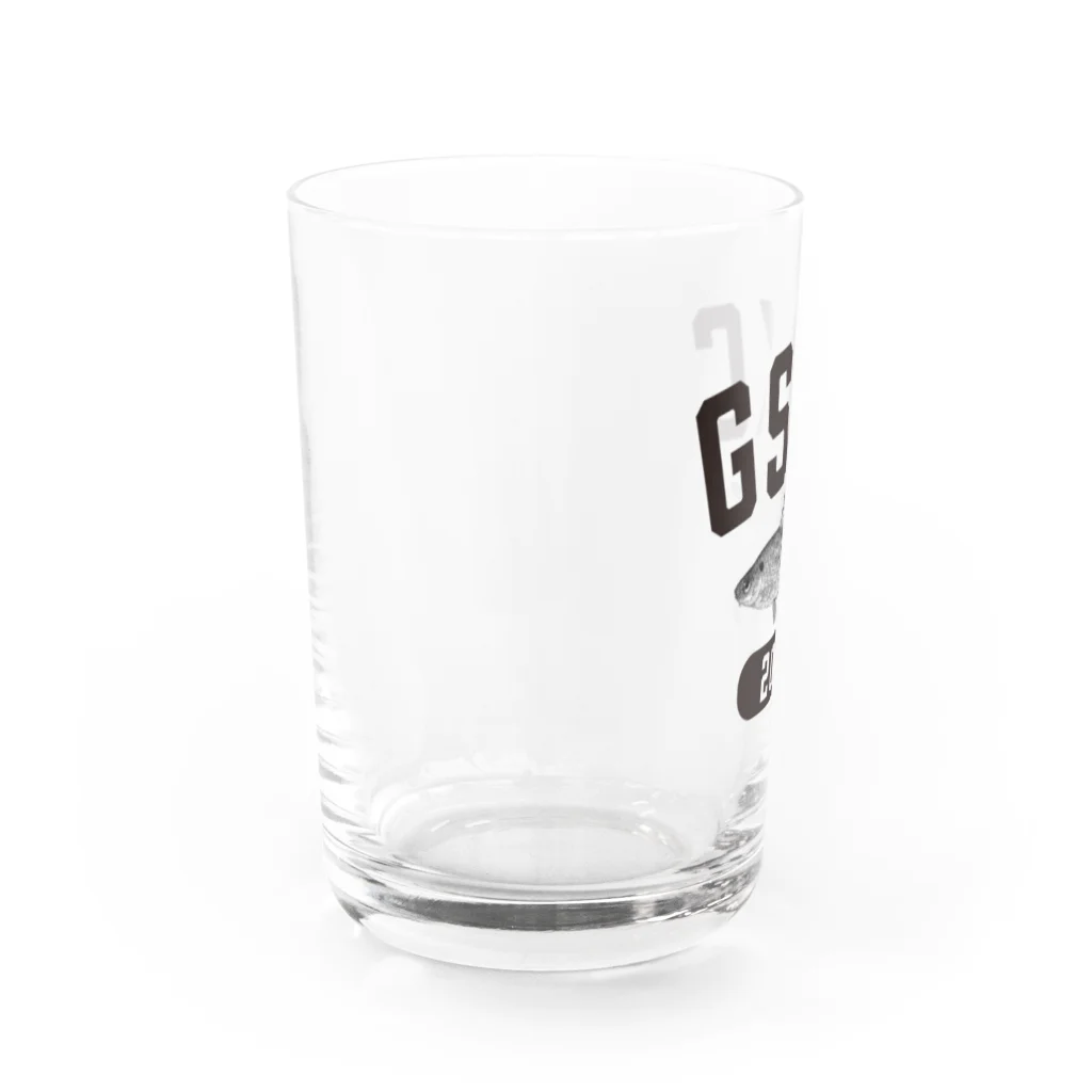がさっ子クラブのGaSaKkoClub-カレッジロゴ風-ヤリタナゴ（ブラック） Water Glass :left