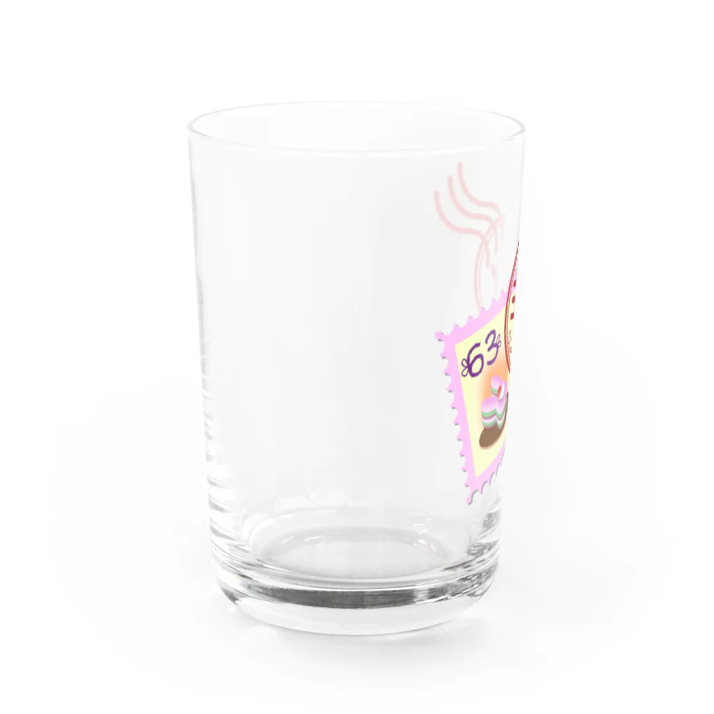 Rabbitflowerのうさ切手（ピンク） Water Glass :left