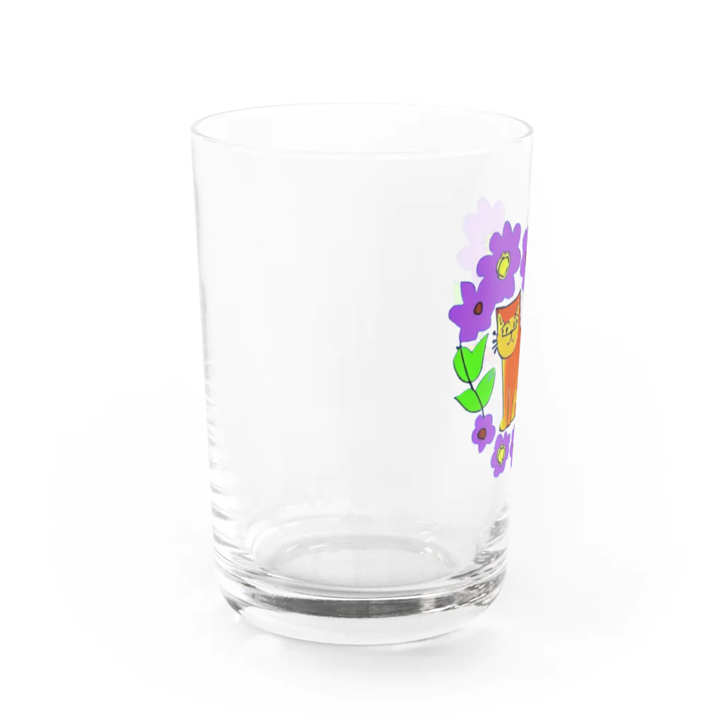 宇宙猫の花と猫 Water Glass :left