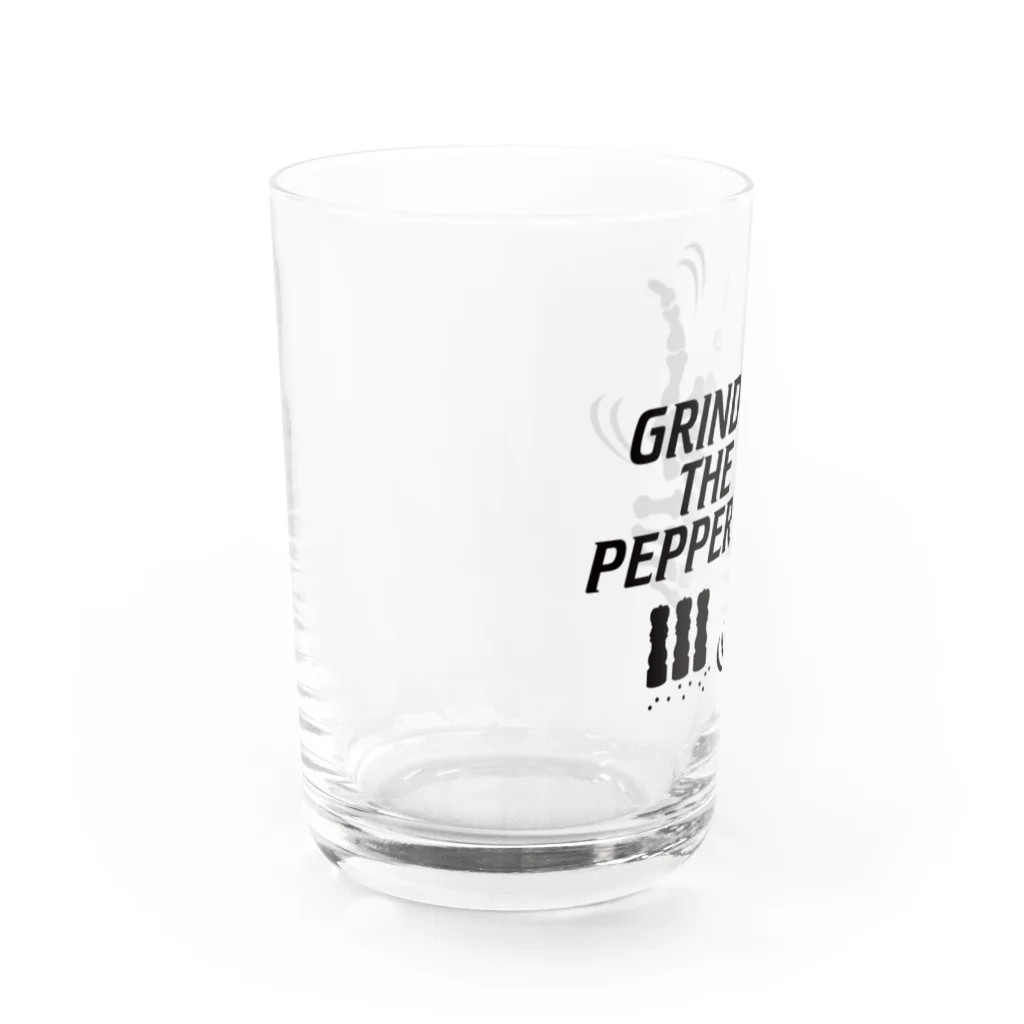 オノマトピアのペッパーミル・パフォーマンス（骨タイプ）GRIND THE PEPPER・文字黒 Water Glass :left