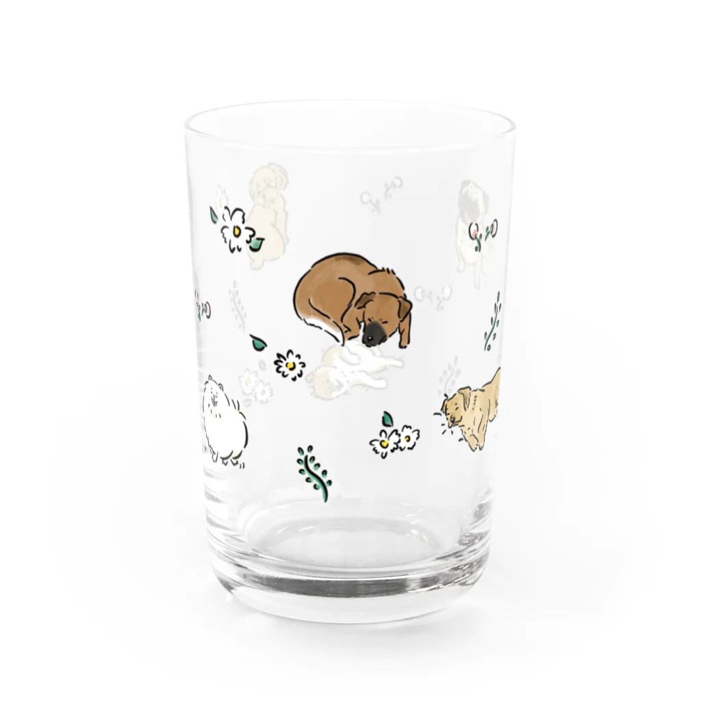 omamiの犬とお花柄 Water Glass :left