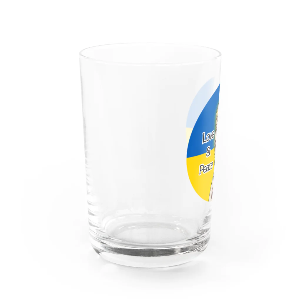 諭苑のSUZURI店のLove＆Peace観世音菩薩ウクライナ国旗背景 Water Glass :left