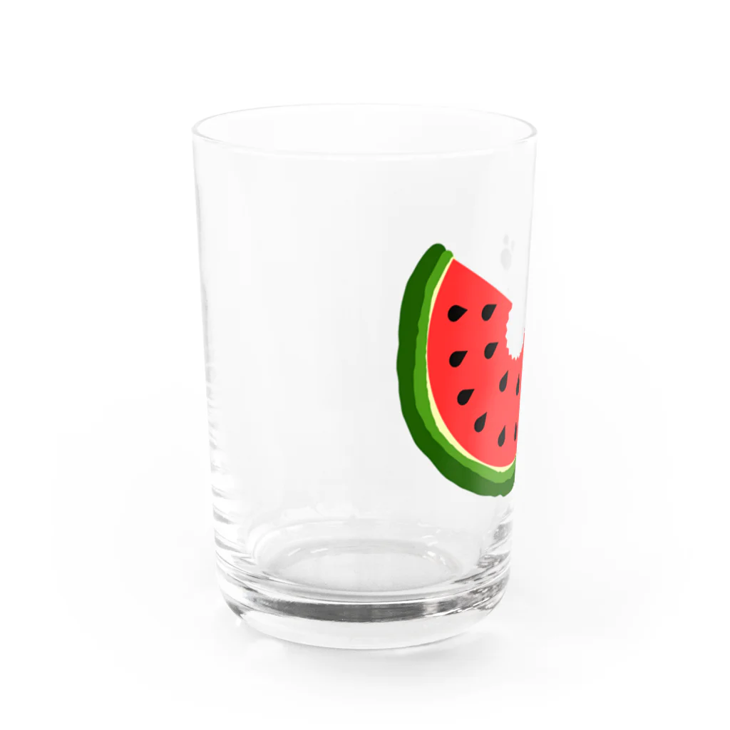 三毛猫ムタくんのスイカと猫の足跡 Water Glass :left