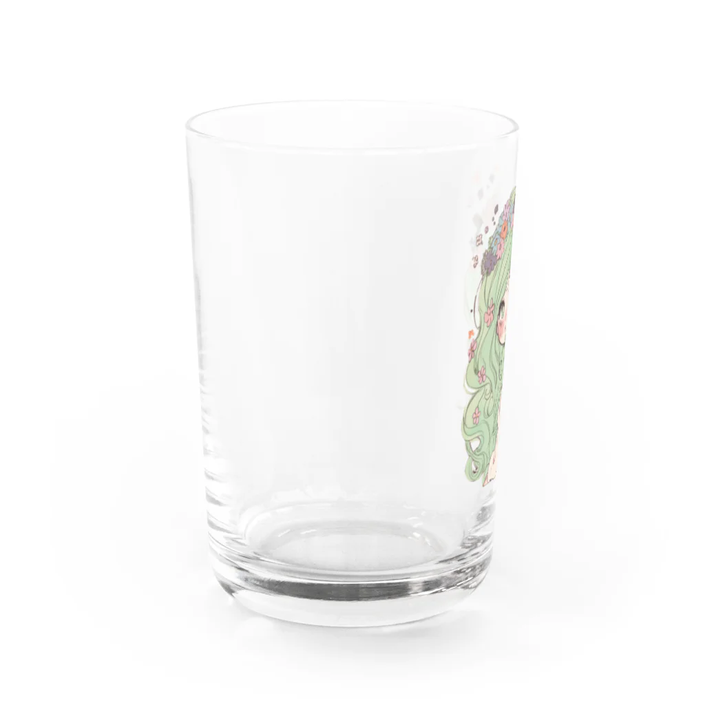 天道虫のグリーンフラワーガール Water Glass :left