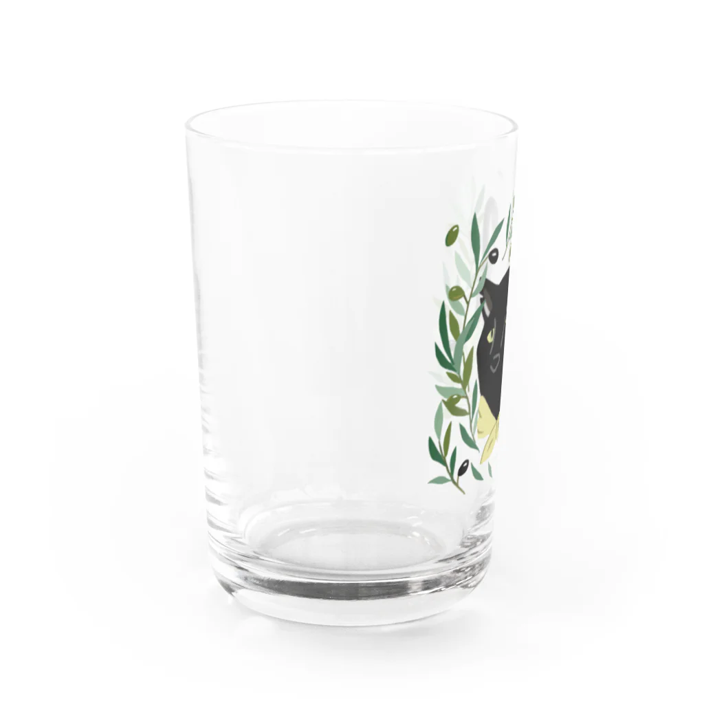 kikkutontonのオリーブ畑の黒猫ちゃん Water Glass :left