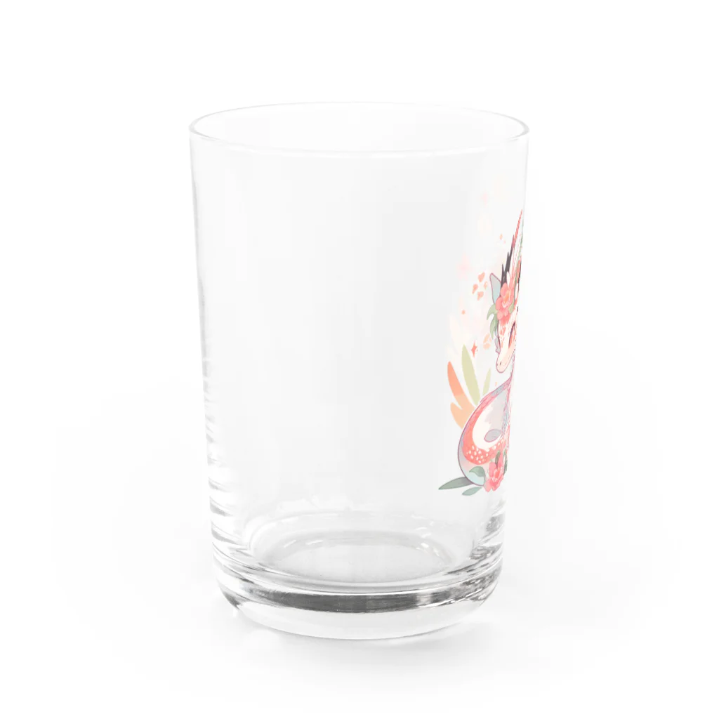 Japan Beautyオリジナルショップのうっすらピンクの花龍さん Water Glass :left