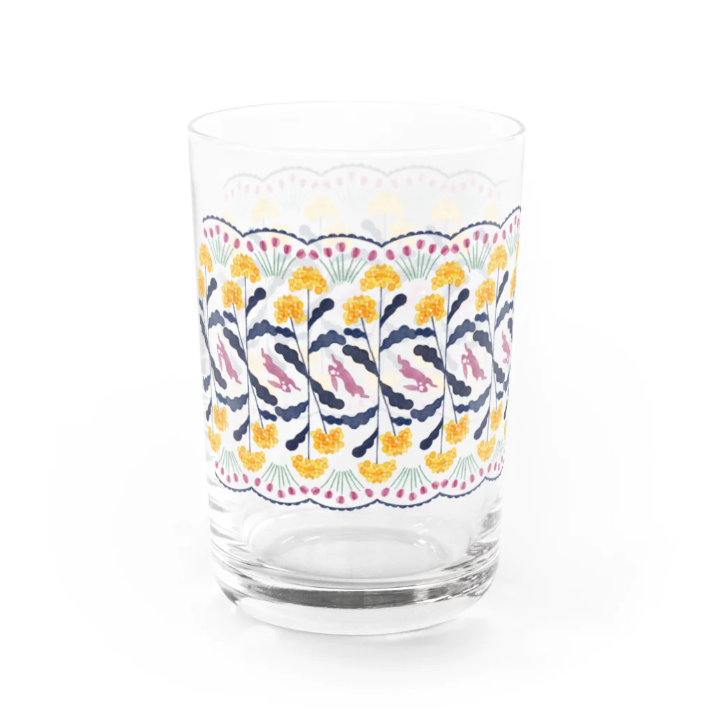 おおくわあやの黄色いお花とうさぎ Water Glass :left