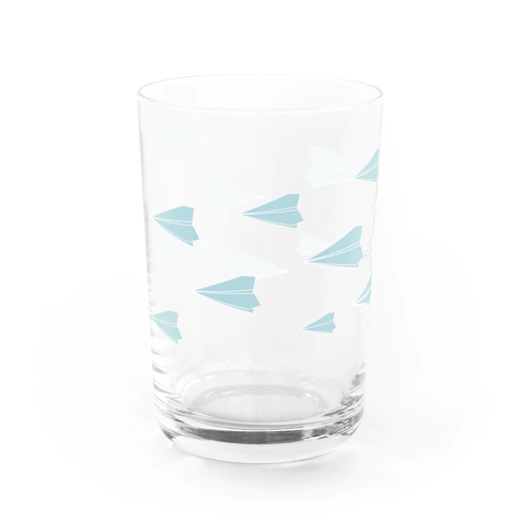 soraの紙飛行機に乗った猫のさぶろう Water Glass :left