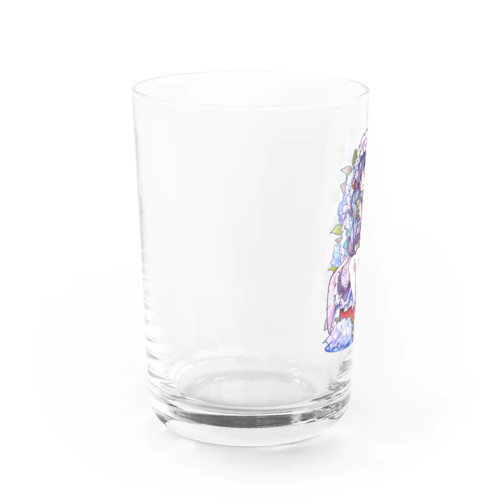 月蝕ざっか店＠SUZURIの君は紫陽花-Ms.Hydrangea☂️ Water Glass :left