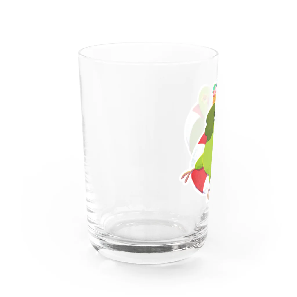 赤卵太郎🥚家族になったぽん太🦜のサマーぽんちゃん🌻浮き輪でご機嫌🛟 Water Glass :left