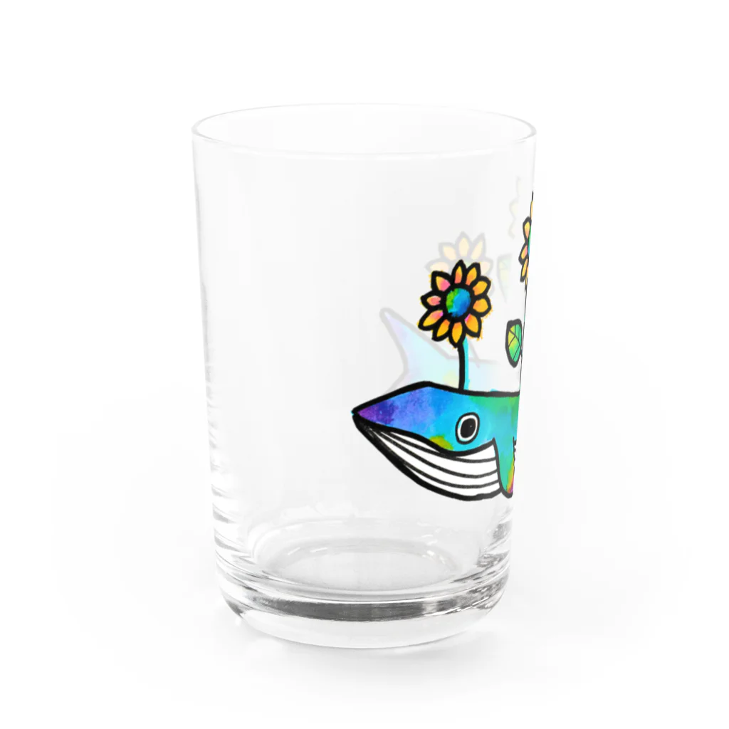 ゆるい感じでこもりたいのくじら(よこ) Water Glass :left