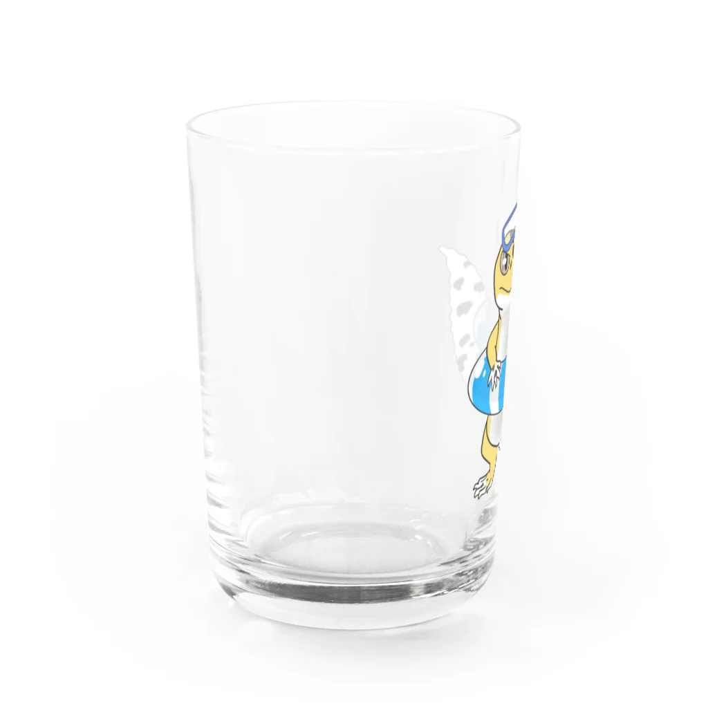 イモリのしっぽ　SUZURI支店の夏のレオパ（海水浴） Water Glass :left