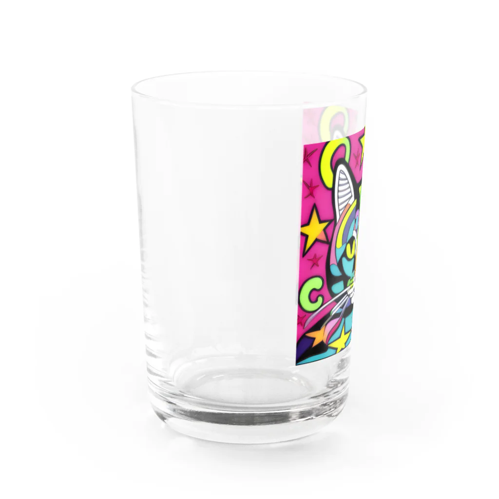 可愛い猫ちゃんのサイケデリックな猫 Water Glass :left