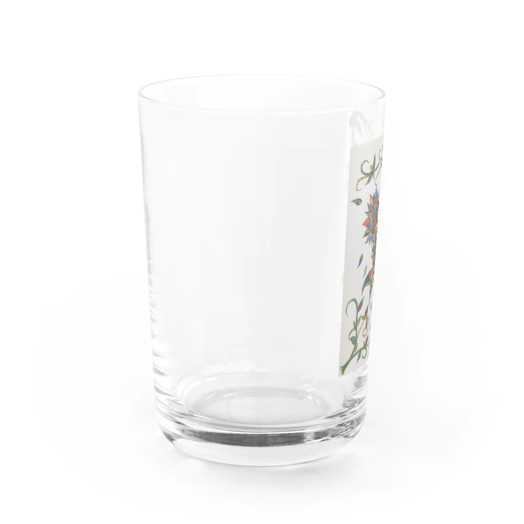 suuのカラフルな花とハリネズミ Water Glass :left