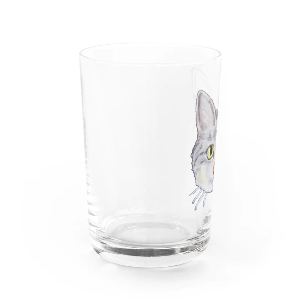 れいにゃん堂&れいにゃあ～と😺のチョークアートのキジトラ猫😸 Water Glass :left