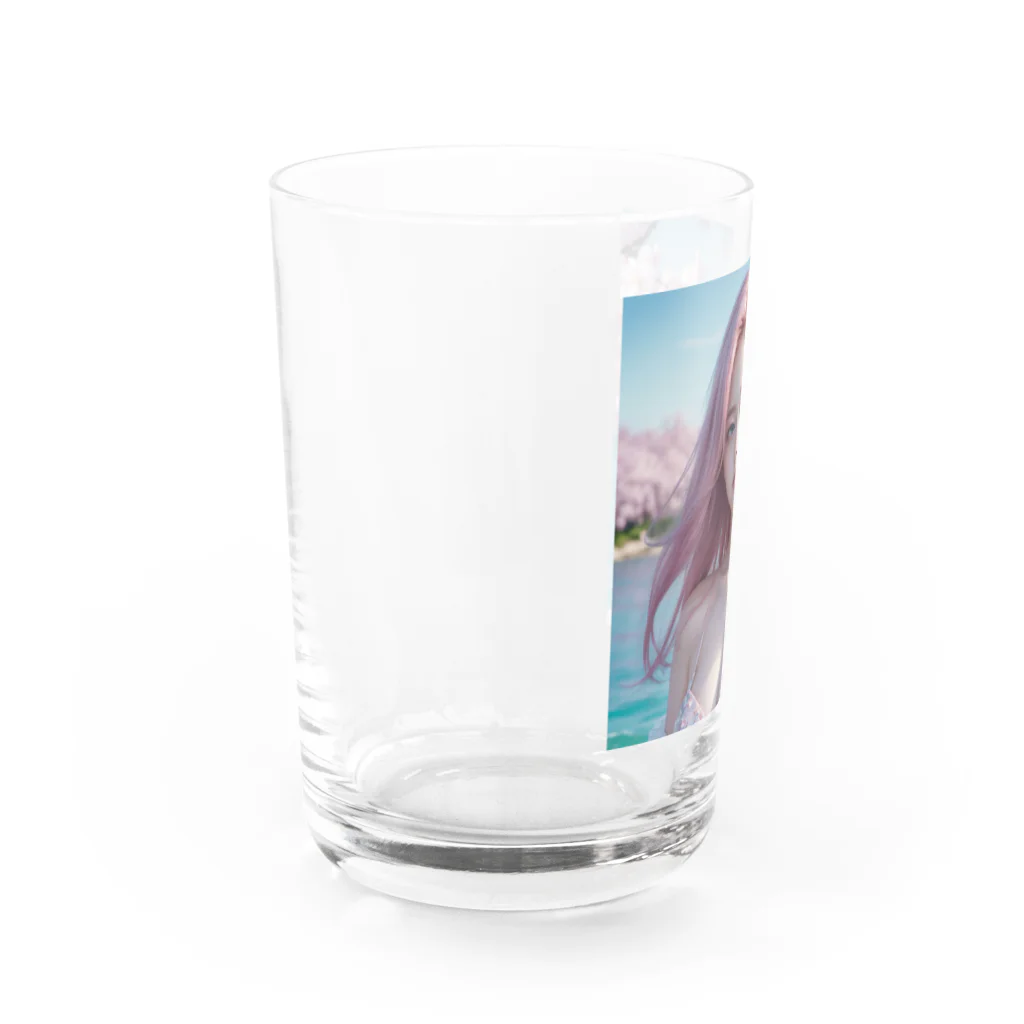 AI goddessの桜と川と青空と、ピンクの髪の女の子 Water Glass :left