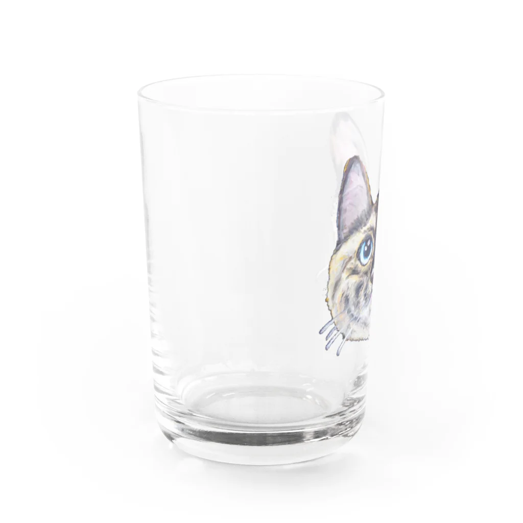 れいにゃん堂&れいにゃあ～と😺のチョークアートの見上げるサビ猫 Water Glass :left