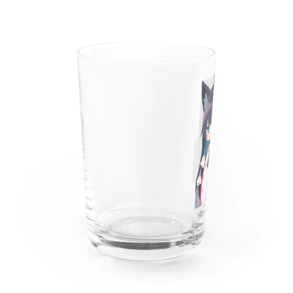 ケモ耳美少女キツネちゃん（AIart）の紺色の髪のキツネの女の子 Water Glass :left