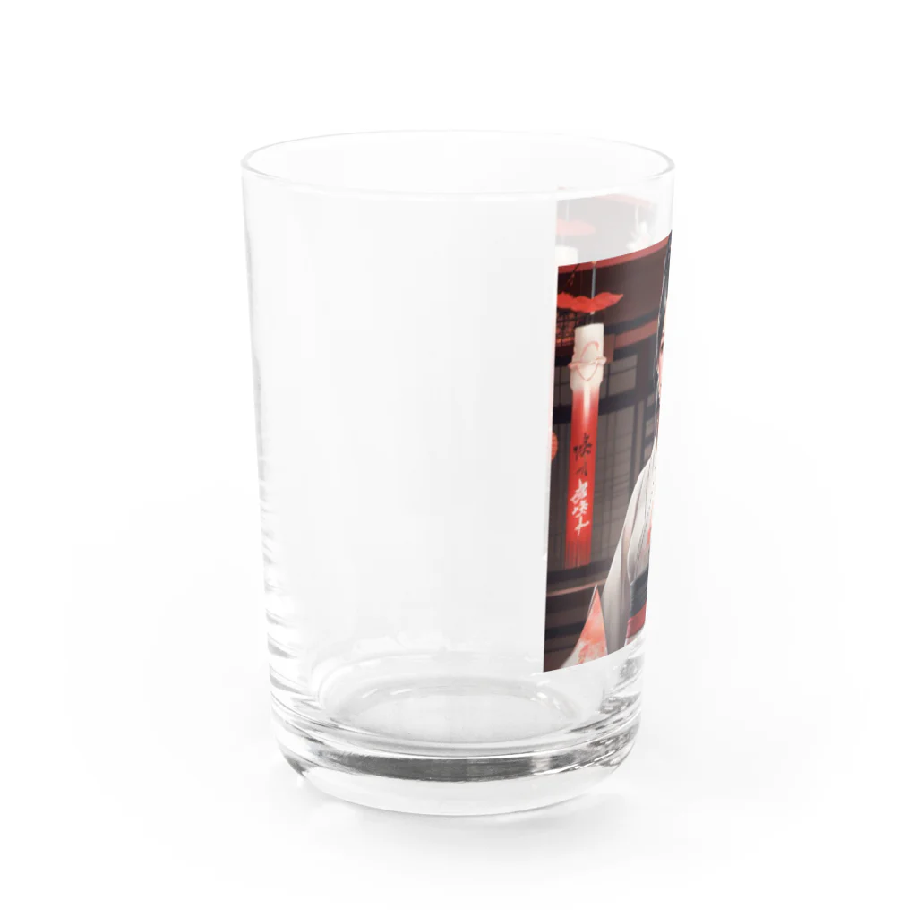 ワンダーワールド・ワンストップの黒髪の美しいポニーテール姿の巫女さん Water Glass :left