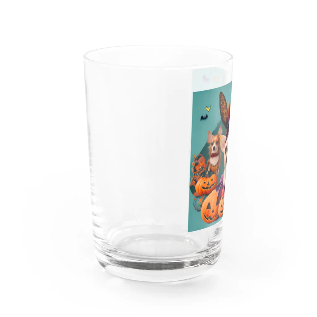 チワワ愛好家ショップのカラフルな夜のハロウィン・チワワ・フィエスタ Water Glass :left
