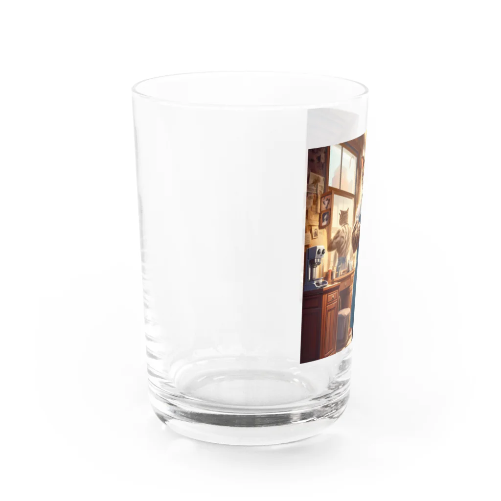 ポッキー大好きマッチョにゃんのカリスマ美容師マッチョにゃん Water Glass :left