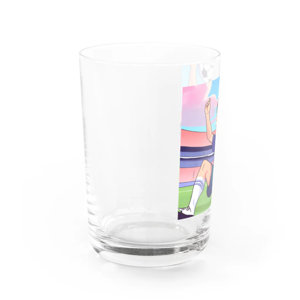 ほっこりグッズBASEのワールドカップ優勝を夢見るサッカー少年 Water Glass :left