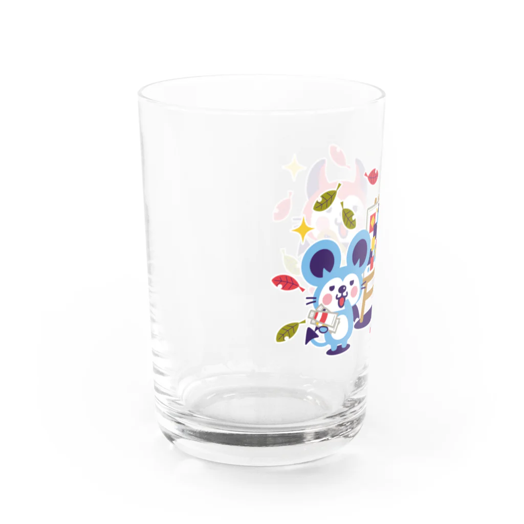 ミニマムユニヴァース@SUZURIのデビねこくんとデビねずちゃん グラス 芸術の秋 Water Glass :left