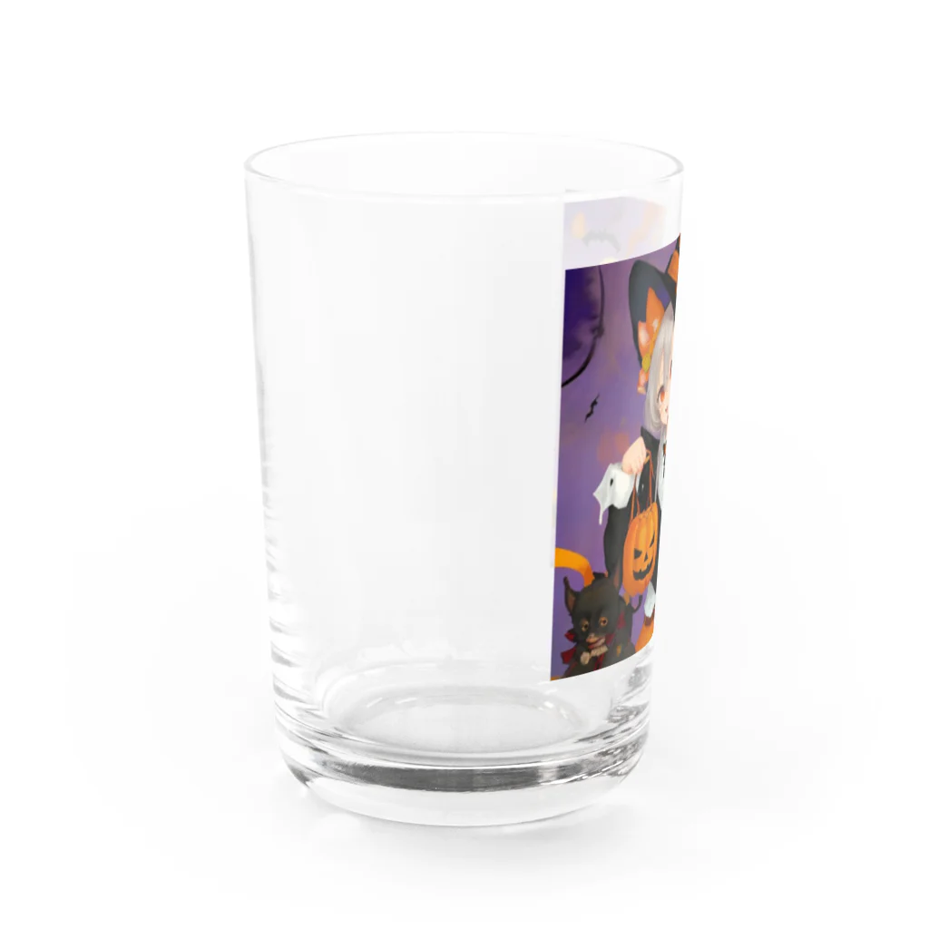 チワワ愛好家ショップのワワ大好き魔女のハロウィン・キャンディ・キス Water Glass :left