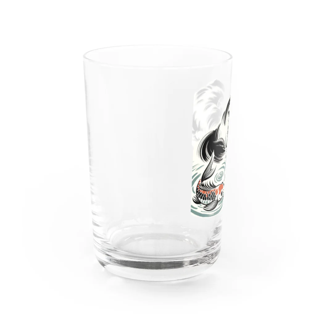 MakotOの猫と鯉（水墨画風） グラス左面