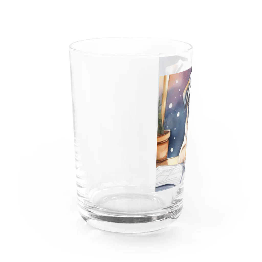 こころやすらぐの水彩子犬　パグ Water Glass :left