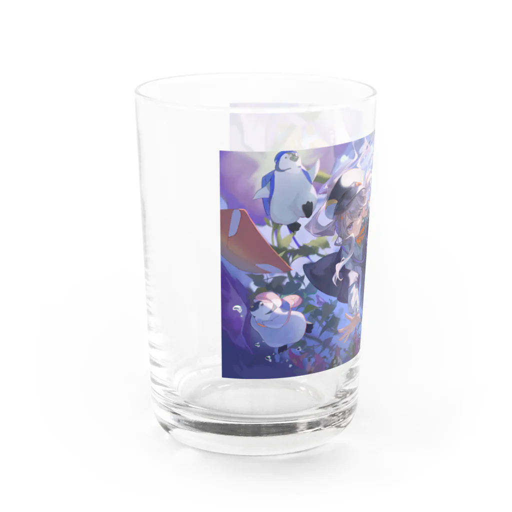 ひつぺん雑貨店の自由気ままな夏の郵便屋さんとペンギンたち Water Glass :left