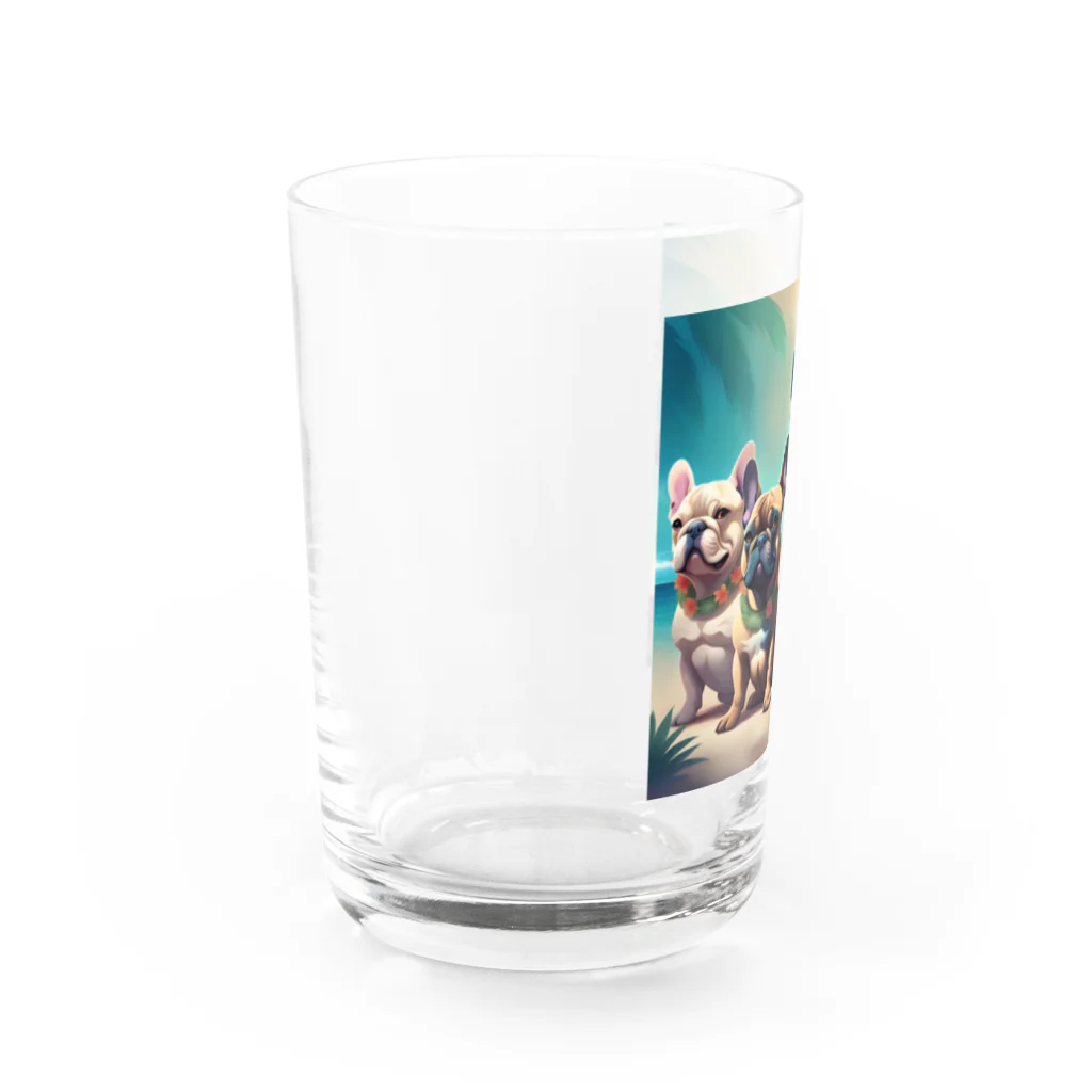 ChicCanvas Boutiqueのハワイアンで佇むフレンチブルドッグ達 Water Glass :left