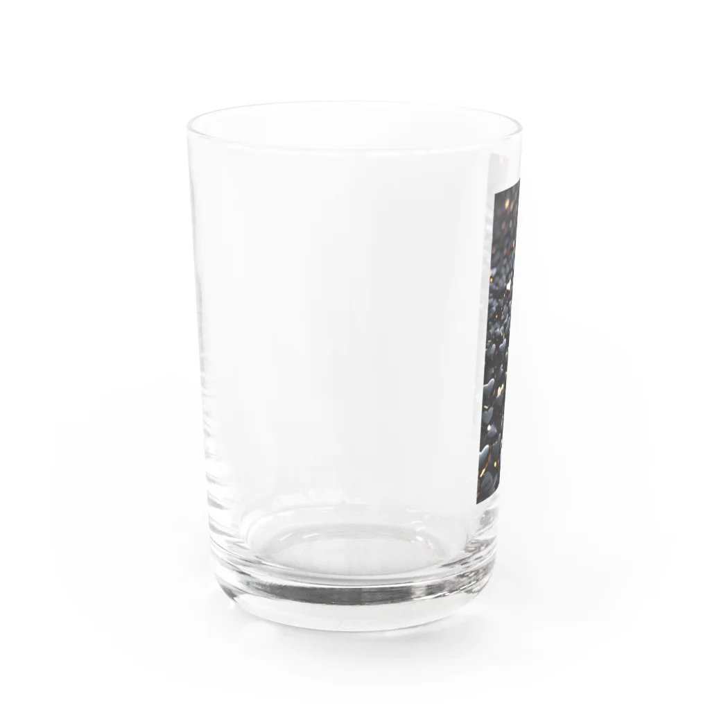 ハートと幾何学とお花のハート　黒0044 Water Glass :left