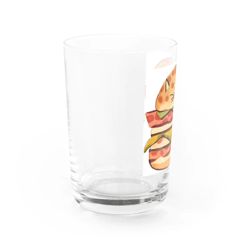 ひとやすみ　らいふのハンバーガーねこ Water Glass :left