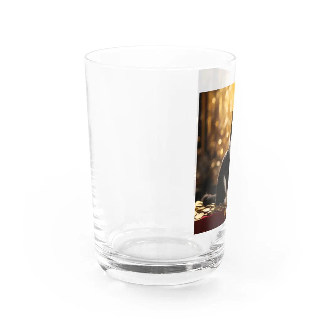 kuronyansuzuの黒白ハチワレ猫と金貨（金運アップ！！） Water Glass :left