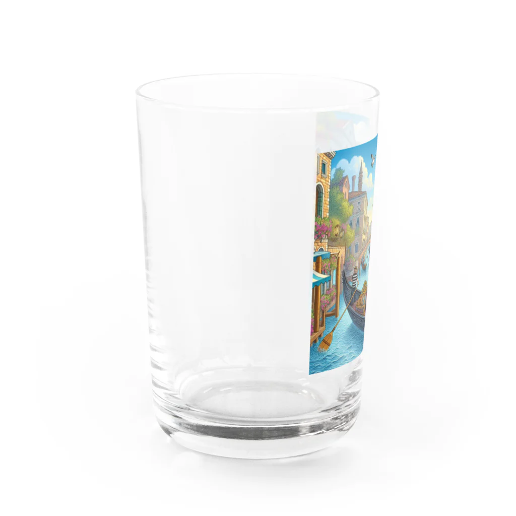 ニャーちゃんショップのヴェネツィアの水路でゴンドラに乗っているネコ Water Glass :left