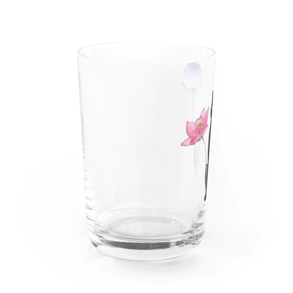 幸運のしっぽの黒猫と花 Water Glass :left