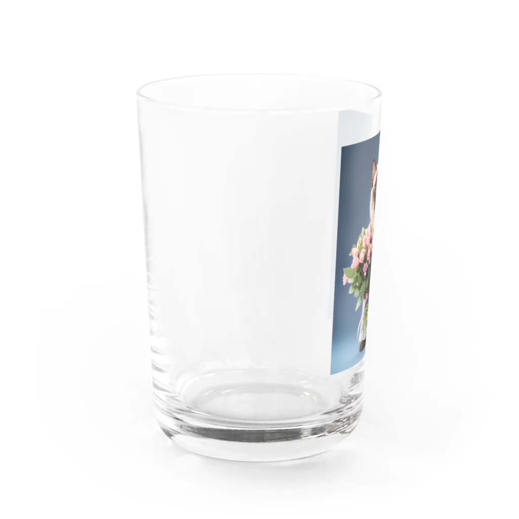 kuronyansuzuの花束を持っているシャム猫ちゃん Water Glass :left