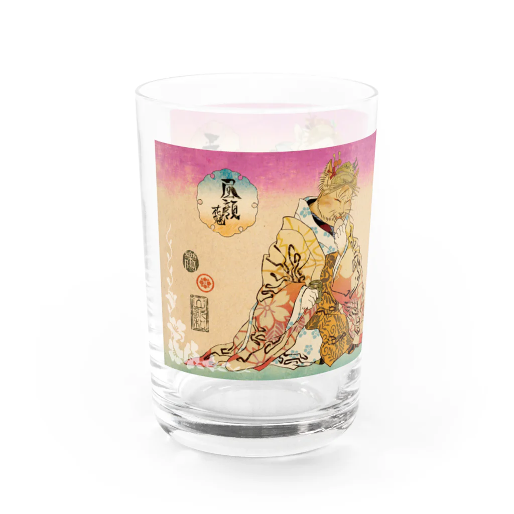 山歌和樂陽 浮世絵　Yamakawa Rakuyou UKIYOEの猫浮世絵シリーズ‐花魁‐ Water Glass :left