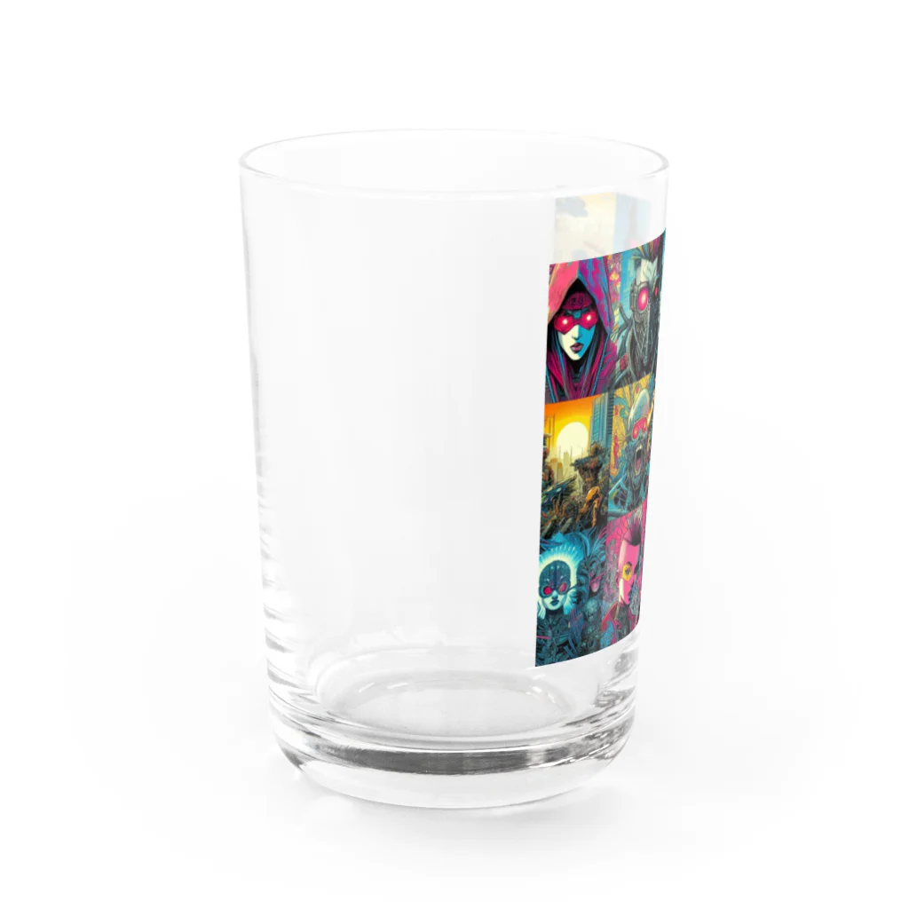 3匹の黒猫 ショップのアメコミ風のダークヒーロー Water Glass :left