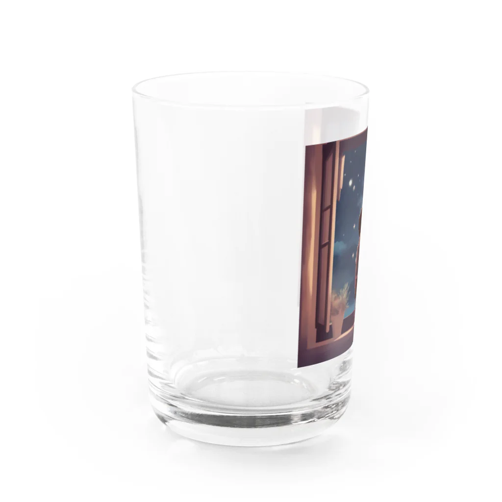 たまねぎの窓の中に立つ少年が、深い夜空を見つめている。 Water Glass :left