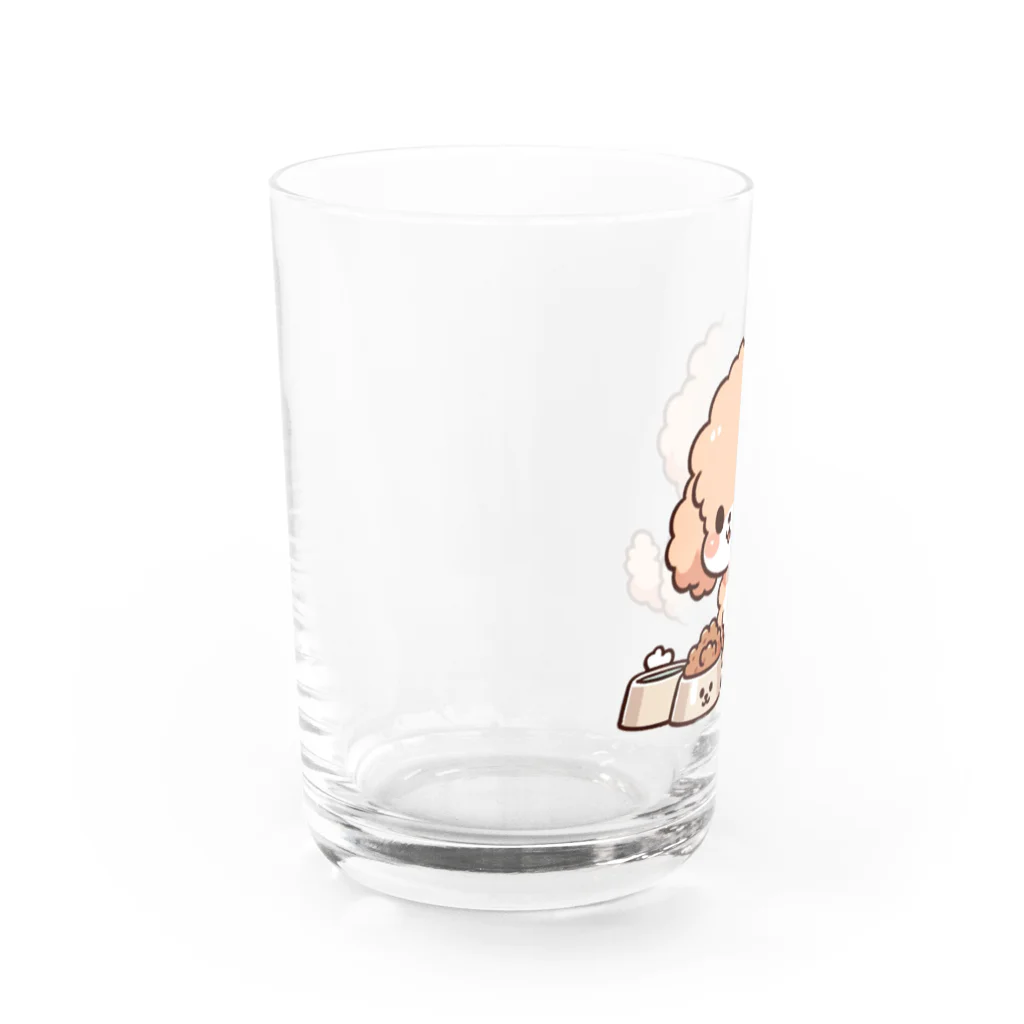 Tokyo_Doodleのもふもふアプリコット　トイプードル　たべる Water Glass :left