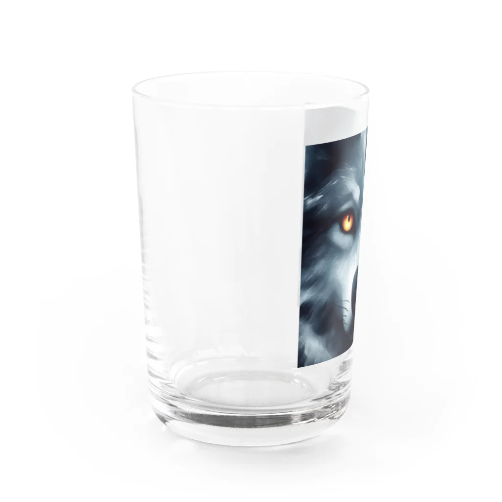 狼ショップの狼の視線、闇の中に Water Glass :left