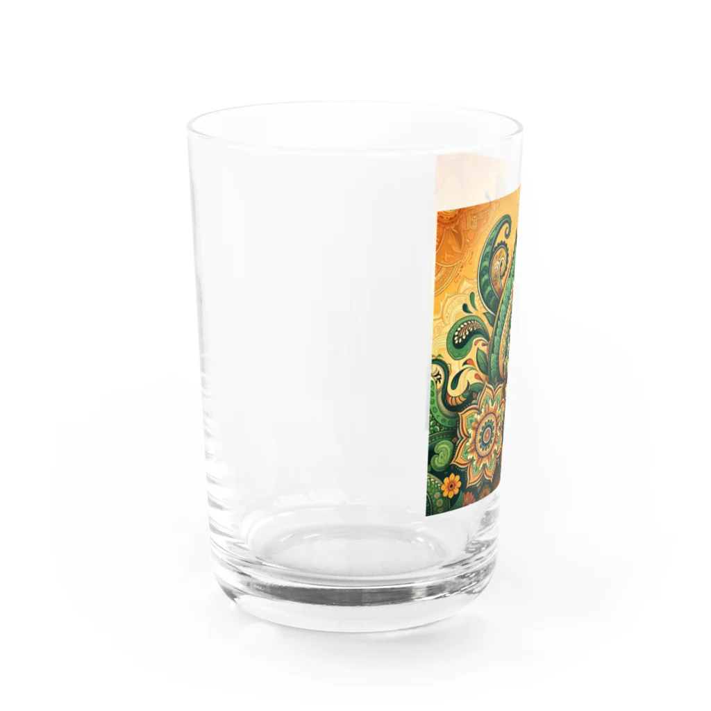 saqui.comの黄色と緑のインド柄 Water Glass :left