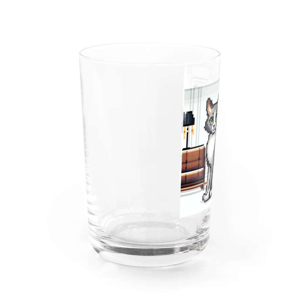 ピクセル堂のモダンレトロ：スタイリッシュなピクセル猫 Water Glass :left